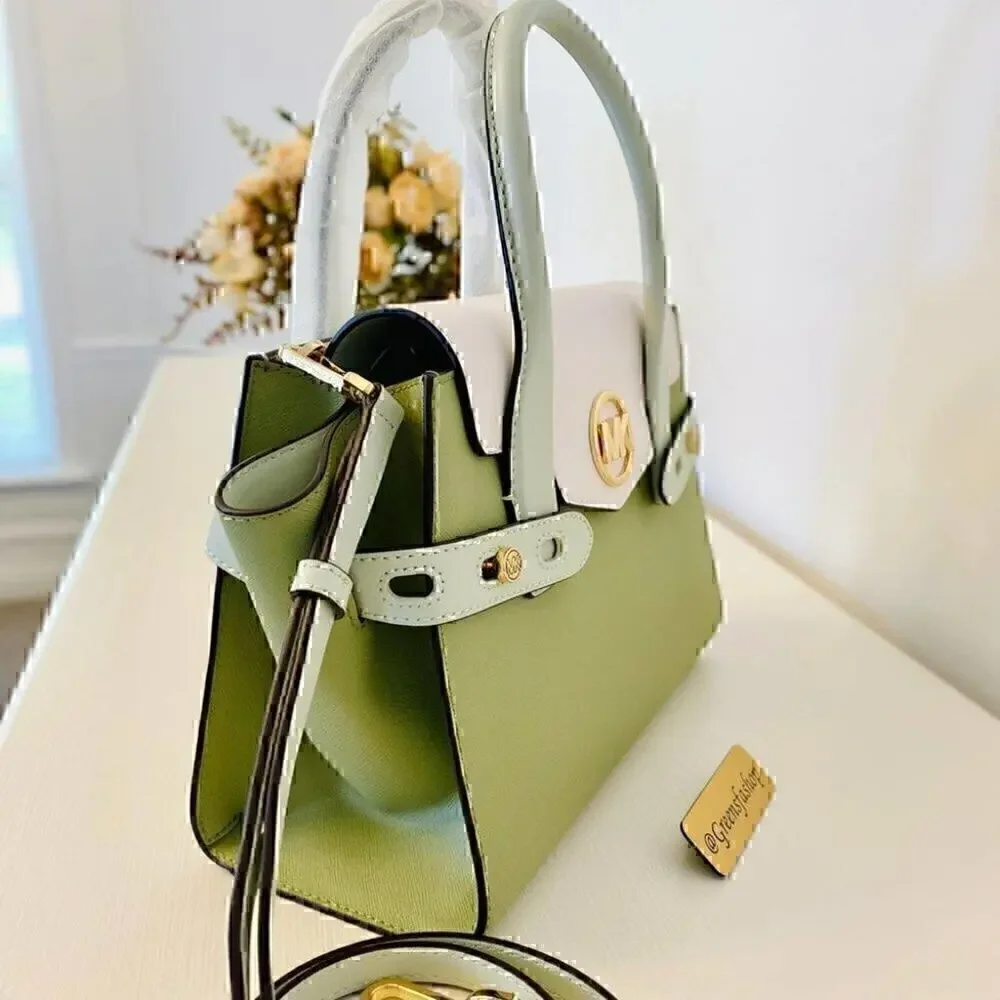 Michael Kors Purse Carmen Medium Flap Satchel shoulder bag light sage